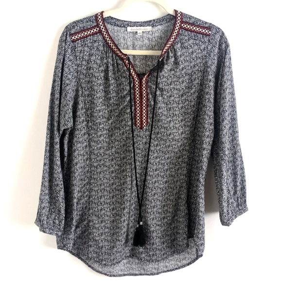 ANTHROPOLOGIE Daniel Rainn Bohemian Tunic Blouse Tassels in Black and White S - Picture 1 of 13